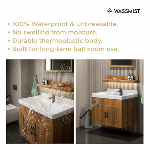Image of WASSMIST Bathroom Vanity Washbasin Cabinet with Mirror & Shelf | Wall Mounted Wash Basin with Cabinet Full Set | Waterproof & Unbreakable (Brown)