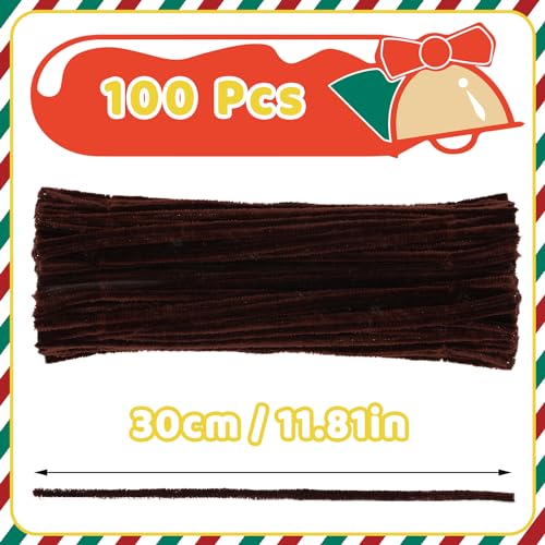 Image of Hssugi Pipe Cleaners, 100PCS Dark Brown Pipe Cleaners Craft Supplies | Pipe Cleaners Bulk Fuzzy Sticks for DIY Art and Craft Projects Home Decoration