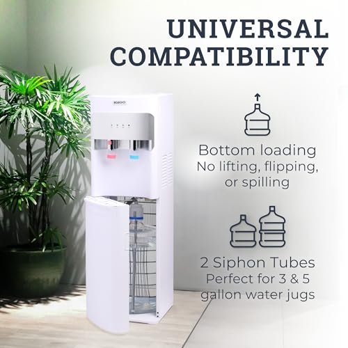 Igloo Bottom Loading Water Cooler – Hot & Cold Dispenser – White, Holds 3 & 5 Gallon Jugs, Child Safety Lock – for Homes, Kitchens, Offices, Dorms