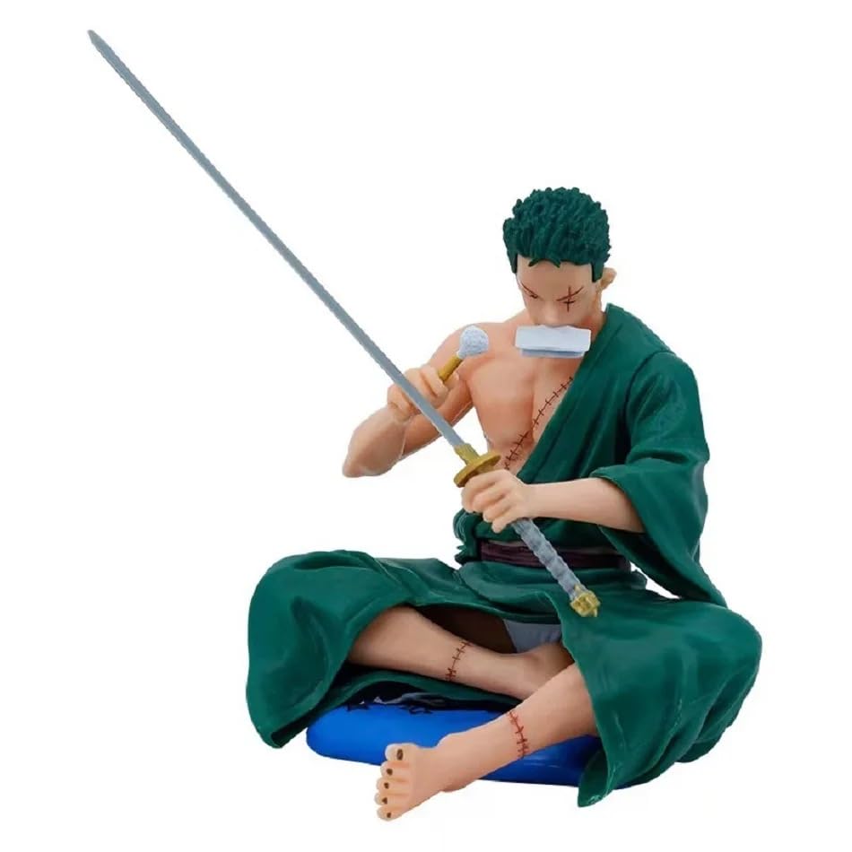 Anime One Piece Roronoa Zoro Figurine  Collectible Statue PVC Action Figure | Samurai Swordsman Model for Otaku, Manga Fans & Anime Room Decor (Sitting with Katana 18cm)