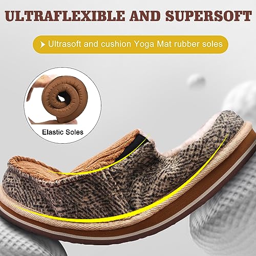 Image of ONCAI Mens Clog Slippers with Arch Support Stripe Faux Fur Cotton-Blend High-Density Memory Foam Warm House Slippers Slip-on Indoor Outdoor Rubber Sole Size 7-16