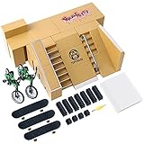 DaCool Skate Park Kit Fingerboard Ramp - 2 Finger Bikes 3 Finger Skateboards and Skate Park Multiple Skate Park Model for Finger Skateboard Training Educational and Fun Finger Toys for Kids Gift