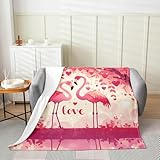 Manfei Manta de franela para el día de San Valentín, diseño de flamencos rosados, con estampado de árbol de corazones rojos, acogedora, para cama, sofá, decoración de habitación de niños y niñas