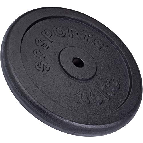 ScSPORTS® Dischi Pesi - in Ghisa, Set da 40kg a 120 kg, Singolo da 20/25/30 kg, Foro 30/31mm, Nero - Piastre Peso per Palestra, Bilanciere, Manubri, Allenamento a Casa, Fitness