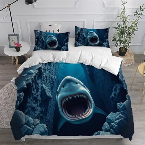 Housse de couette requin avec fermeture éclair pour lit double garçon facile à border - 6