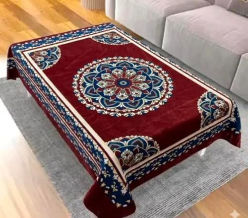 Image of Velvet Decorative Rectangular Table Cover with Traditional Design, Living Room Centre Table Cloth, Beige and Multicolour Size (36 * 56) (Wine Rangoli-t-c)