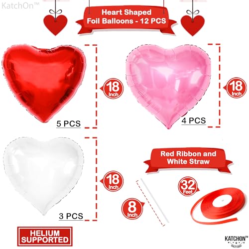Image of KatchOn, Large Heart Balloons Decorations - 18 Inch Pack of 12 | Pink and Red Heart Shaped Balloons, Valentines Day Decorations | Happy Anniversary Decorations | Valentines Decor