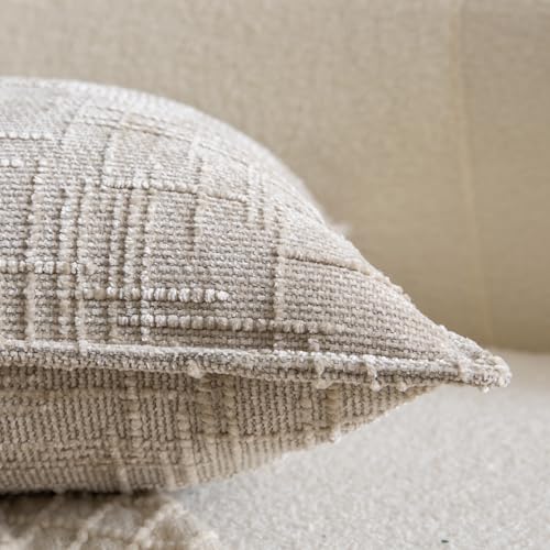 Image of MADIZZ Pack of 2 Chenille Throw Pillow Covers 12x20 Inch Taupe Soft Neutral Decorative Throw Pillows for Couch Sofa Boho Accent Cushion Covers Modern Farmhouse Home Decor for Bedroom Living Room