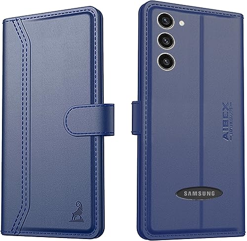 Image of AIBEX Compatible for Samsung S23 Plus 5G Flip Cover Leather Finish | Inside TPU with Card Pockets | Wallet Stand | Complete Protection Flip Case - Blue