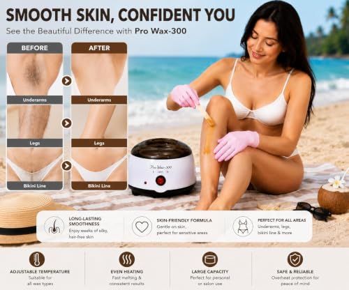 Image of Hair Removal Wax Kit Wax Heater Machine Combo 100gm Brazilian Stripless Formula for Face & Body with Spatula, Ideal for Upper Lips, Chin, Cheeks, Hairline, Bikini & Legs, Automatic Heating (Wax heater + Wax kit)
