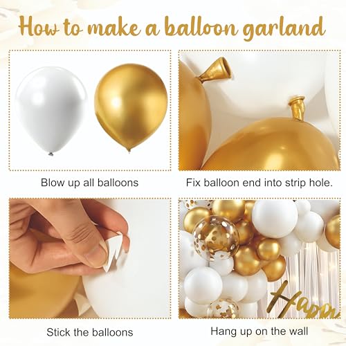 Image of Golden, White Balloons with White Net curtain, Pack of 59 Pcs for Birthday decoration, home party celebration