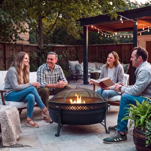 Image of SUNCREAT Outdoor Patio Fire Pit with Mesh Spark Screen, 40 inch Portable Fire Pit for Camping, Outside, Black
