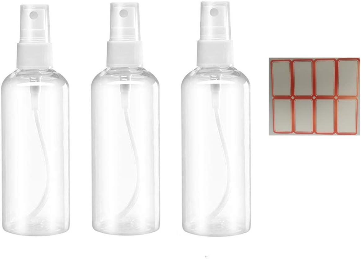 Spray Bottles, 1.69oz/50ml 3.38oz/100ml Clear Empty Fine Mist Plastic Mini Travel Bottle Set, Small Refillable Containers with Labels (3pcs 50ml)