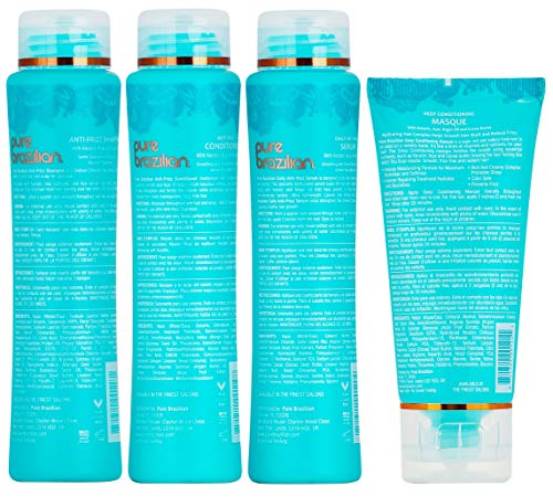 Pure Brazilian - 4 Piece Essential Travel Size Kit: Anti-Frizz Shampoo, Conditioner, Serum & Masque #TOP1