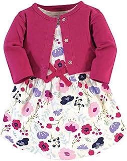 Touched by Nature Baby Girls Organic Cotton Dress and Cardigan, Pink Botanical, 4-Toddler