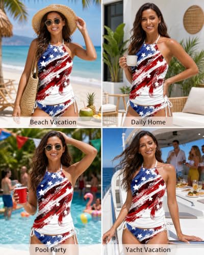 Image of Womens Two-Piece Tankini Set Cow Skull with Leopard Print Sets Swimwear Tankini Top Sets Swimwear
