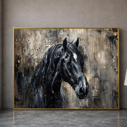 Peinture cheval noir pour décoration intérieure rustique de salon chic et moderne