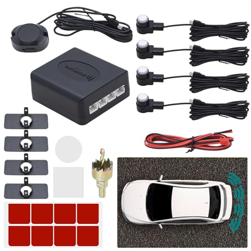 KAOLALI Capteur de Recul Voiture avec 4 Capteurs Kit Radar de Recul Capteurs de Stationnement Universel Aide au Stationnement Kit Audio Buzzer Alarme pour...