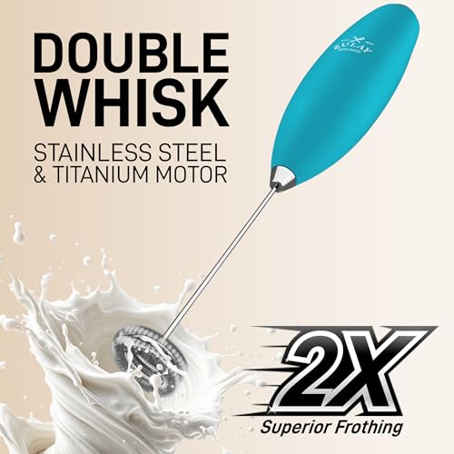 Image of Zulay Powerful Milk Frother for Coffee with Upgraded Titanium Motor - Handheld Electric Whisk, Milk Foamer, Mini Mixer & Coffee Blender for Frappe, Latte, Matcha, No Stand - Ocean Blue
