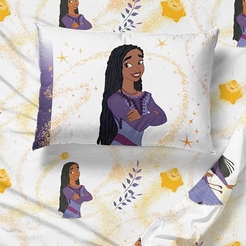 Image of Jay Franco Disney Wish Twin Comforter Set - 5 Piece Bed Set Includes Sheet Set & Pillow Covers - Super Soft Kids Bedding Features Asha, Valentino & Star