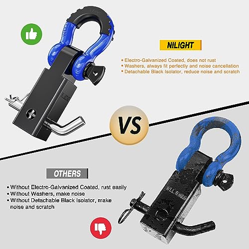 Image of Nilight Shackle Hitch Receiver 2Inch 45000 LBs Breaking Strength 3 /4 inch D Ring Trailer Pin Heavy Duty Solid Recovery Towing Kit for Trucks Jeeps Off-Road