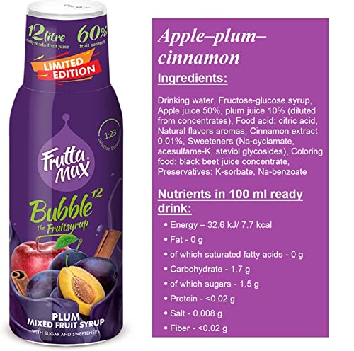 FruttaMax Apple Plum Cinnamon Syrup | Less Sugar | 60% Real Fruit Concentrate | Suitable for soda Machine 500ml