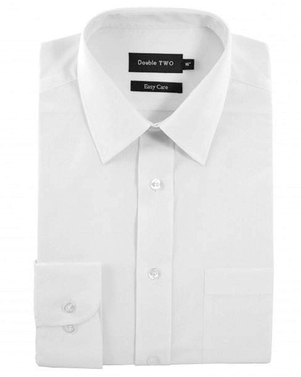 Double TWO Classic Cotton Blend Long Sleeved Shirt for Men in White with Cutaway Point Collar (Collar 19.5/Chest 58-56")
