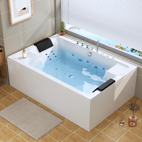 Whirlpool Bathtub - 71' x 47' 2 Person Jetted Bathtub Massage Tub with 18 Water Jets+12 Air Jets,Rectangular Alcove Jetted Soaking SPA Bath Tub - 3 Sided Chromatherapy Lighting, ETL Certified, White