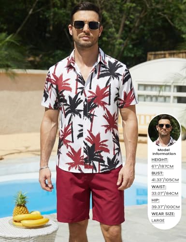 Image of Yimoon Men's Summer 2 Piece Outfits Tropical Print Short Sleeve Button Down Hawaiian Beach Shirt and Shorts Set