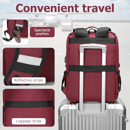 Image of YALUNDISI Vintage Backpack Travel Laptop Backpack with usb Charging Port for Women & Men College Backpack Fits 15.6 Inch Laptop Red Brown