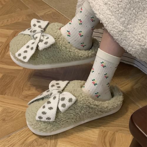 Womens Winter Warm House Slippers Cute Bow Fluffy Indoor Home Slipper Non-Slip Soft Warm Maternity Shoes3