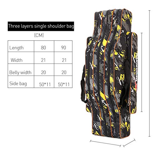 CLSMYLFB Angeltasche, 80/90 cm, Gelb, 3-lagig, multifunktional, Angelrutenrolle, Köder, Segeltuch, Angelzubehör – Bild 3