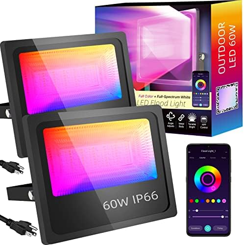 LED Flood Lights Outdoor RGBCW 60W Smart Color Changing Floodlight 600W Equiv Waterproof for Chrismas Party Landscape Stage Light with APP Control, Dimmable, Timing, Music Rhythm