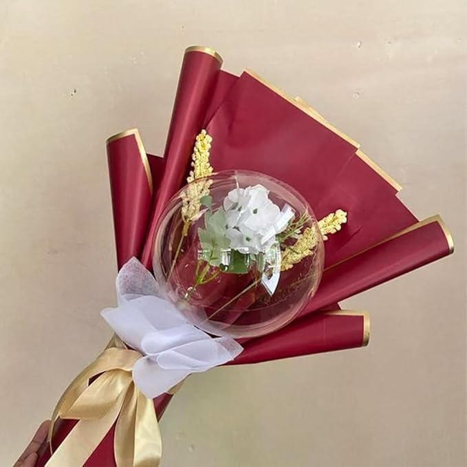 Image of Zarwani - 10 Sheets Korean Style Waterproof Maroon Bouquet Wrapping Paper (58cm x 58cm, 60 Microns) | Golden Border Design, Giftwrap for Flowers & DIY Gift Wrapping Paper (10, Gold Border Maroon)