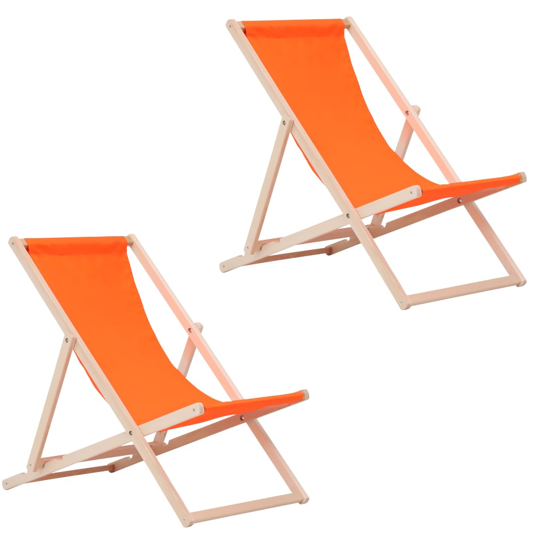 Tumbona de Madera Ajustable para Playa y Jardín Construcción Robusta y Sólida Material Práctico, sillas Plegables de Madera, Naranja