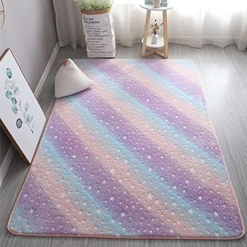 Gefosin Luminous Area Rug Glow in The Dark for Bedroom Living Room, Unique Soft Washable Modern Indoor Rugs for Children Dorm Home Decor, Rainbow Stars 2.6×5.2 Feet