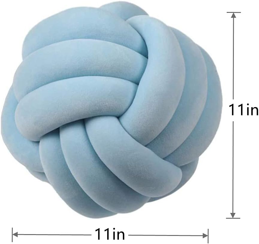 Knot Pillow Ball Round Cushion Pillows, Children Room Decoration Plush Toys Calming Stress Relief Toy (Light Blue,11in/28cm)