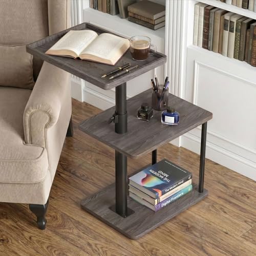 Image of Faesun C Table End Table Adjustable Height, 360Swivel TV Tray Table for Small Spaces, Small Nightstand for Living Room, Bedroom, Gray