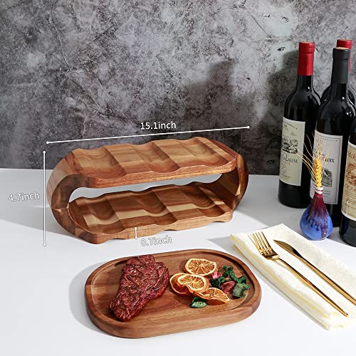 6-Bottles Wine Racks Countertop, 2-Tier 6-Slot Stackable Rustic Wooden Wine Cellar Racks, Solid Acacia Wood Wine Holder Storage Stand, Wine Bottles Display Shelf For Kitchen Tabletop Pantry Bars #TOP7