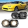 ROXX Headlights Assembly for 1998 1999 2000 2001 Acura Integra, Halo Projector Head Lights with Dual Beam, Clear lens, Driver & Passenger Side (Black+Clear)