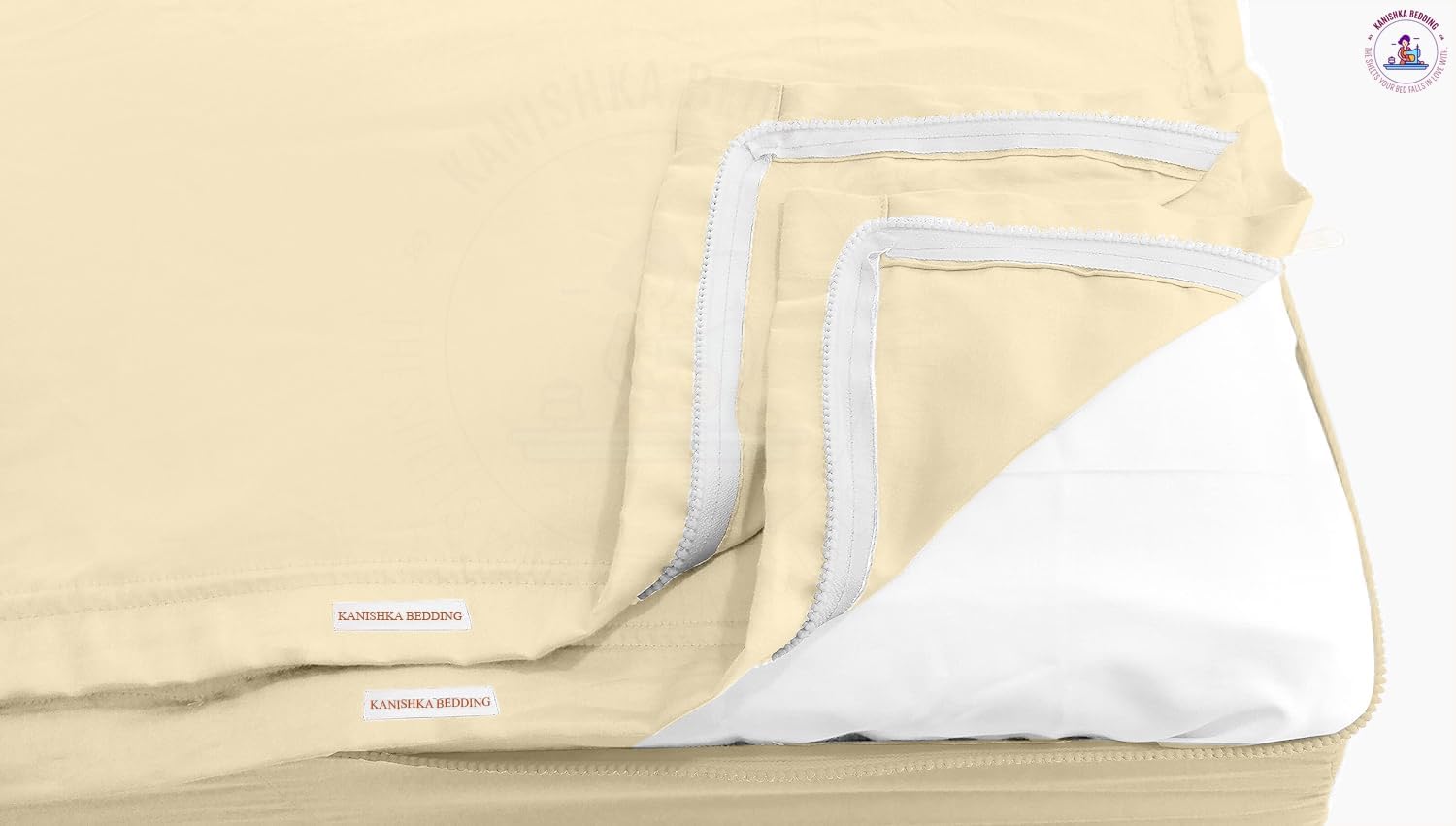 Zip-On Fitted Sheet Set - Includes 1 Fitted Sheet Base and 2 Zip-On Sheets - Designed for Mattresses with Up to 19" Inch Deep Pockets King Size - 600 TC - Ivory Color