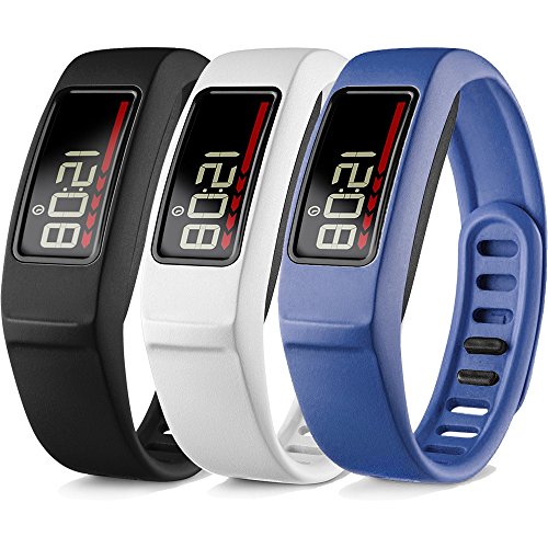iBREK Compatible with Garmin Vivofit 2 Replacement Bands with Metal Clasp for Women Men Small Large(No Tracker)(3 Pack: Black, White, Blue, Small (6.2-8.2 in))