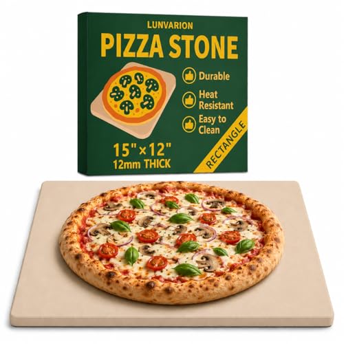 LUNVARION Pizza Stone 1512 Inch Rectangular Baking Stone for Oven & Grill Premium Cordierite Heat-Resistant Pizza Baking Stone for Crispy Crust Pizza Bread Baking & BBQ