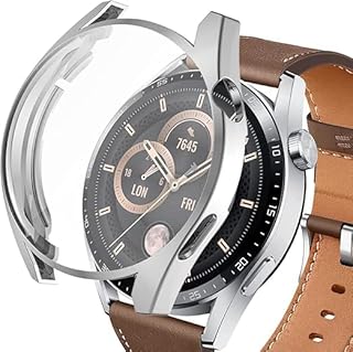 جراب ساعة هواوي جي تي 3 مقاس 42 ملم شاشة حماية من البولي يوريثين المقاوم للحرارة ناعمة وعالية الدقة وممتصة للصدمات وهيكل واق بالكامل ومقاوم لساعة - أسود المعز فضي