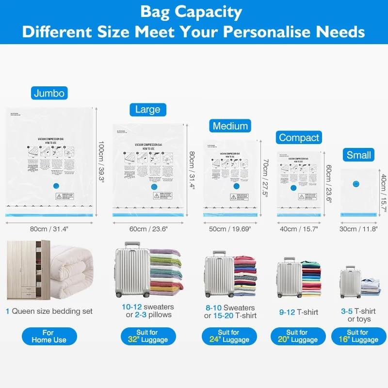 Vakuumierbeutel 10 stücke Verschiedene Größe Vakuum Lagerung Taschen Space Saver Tasche for Reise Hause Kleidung Komprimiert Organizer(Jumbo-10pcs)