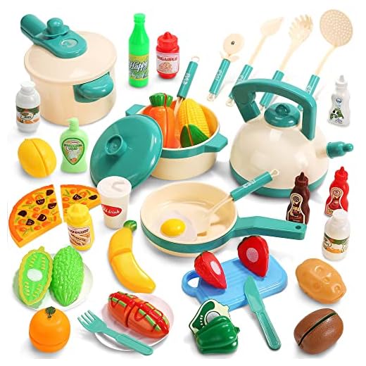 CUTE STONE 40PCS Kids Kitchen Pretend Play Toys,Play Cooking Set with Pots and Pans,Cookware,Cutting Play Food,Vegetables,Fruits and Other Utensils Accessories,Great Gift for Toddles Infant Boys Girls