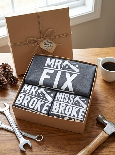 Image of Mr Fix It and Mr Broke It Miss Broke It Daddy and Me Matching Father's Day Shirts Set Heather Grey