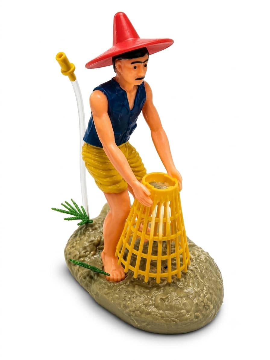 Aquarium Decorative Fisherman Air Action Ornament | Moving Fisherman Fish Tank Decoration with Air Tube | Automatic Underwater Bubble Toy Resin Aquarium Decor for Freshwater & Marine Tanks-picture-26