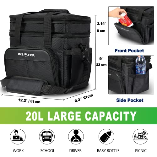 Image of INSMEER Insulated Lunch Bag | Leakproof Lunch Bags for Office Travel Picnic | Tiffin Storage Bag for Men Women, Black