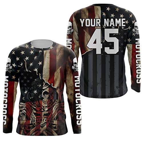Patriotic Motocross Jersey Custom Name Number UPF30+ American Flag Adult&Kid MX Racing Motorcycle NMS958 Small
